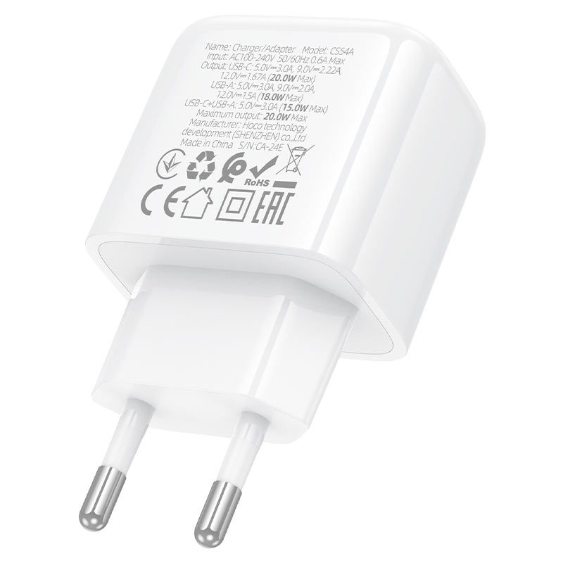Wall charger “CS54A Surplus” PD20W + QC3.0 EU cable set