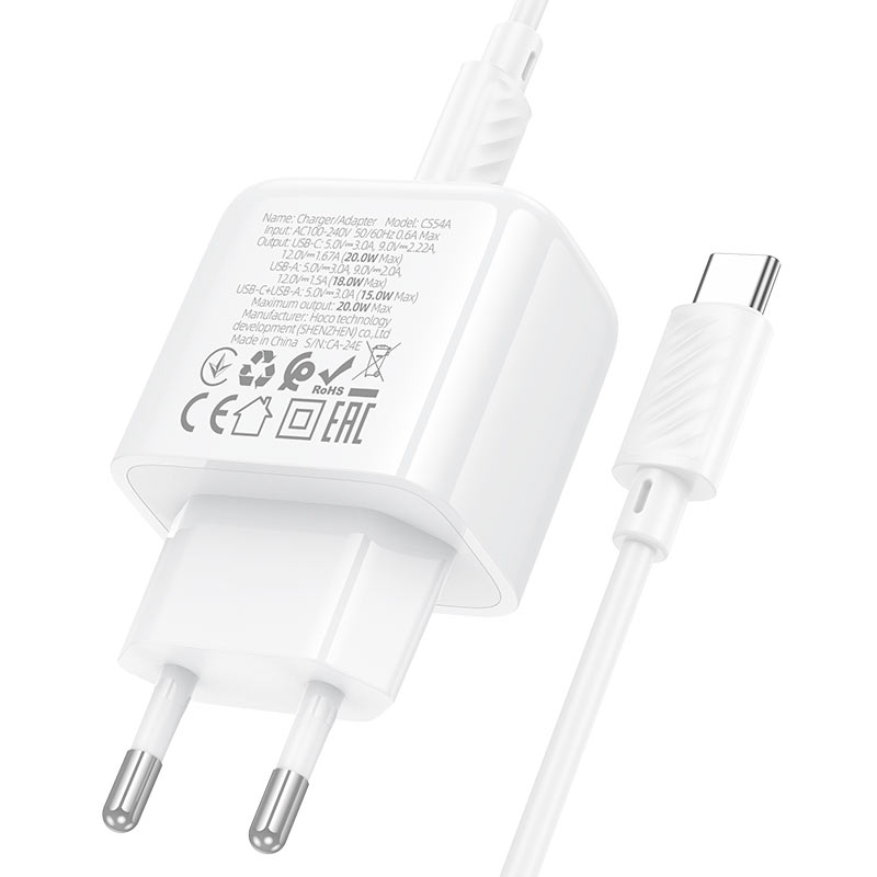 Wall charger “CS54A Surplus” PD20W + QC3.0 EU cable set