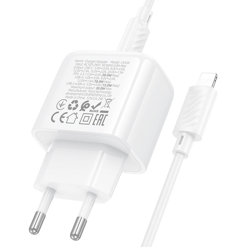 Wall charger “CS55A Surplus” PD30W + QC3.0 EU cable set