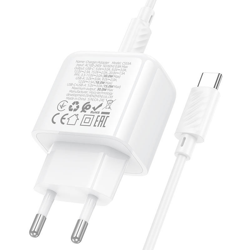 Wall charger “CS55A Surplus” PD30W + QC3.0 EU cable set