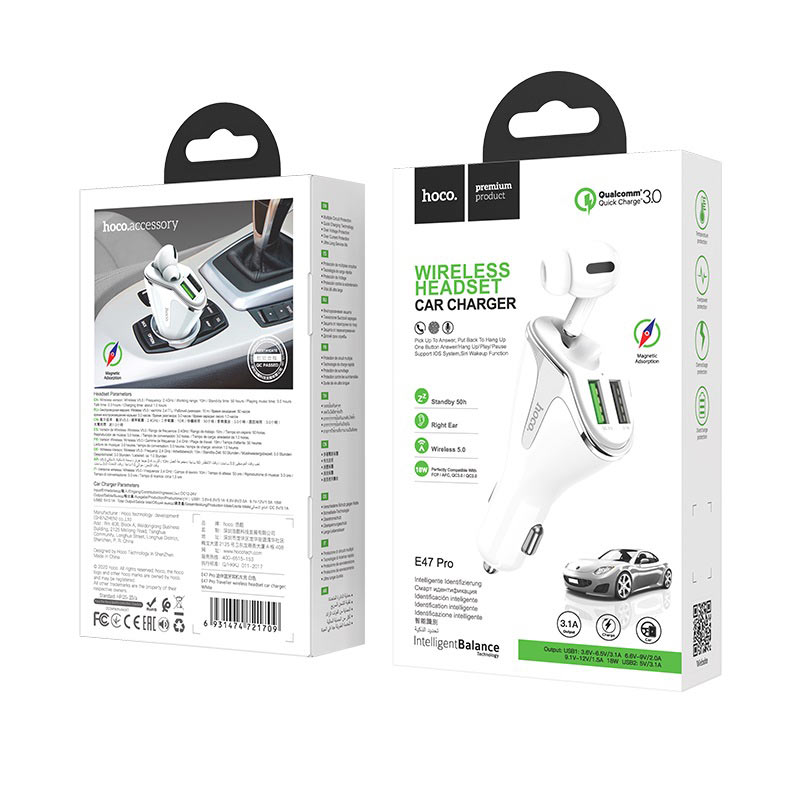 Car charger “E47 Pro Traveller” with wireless headset