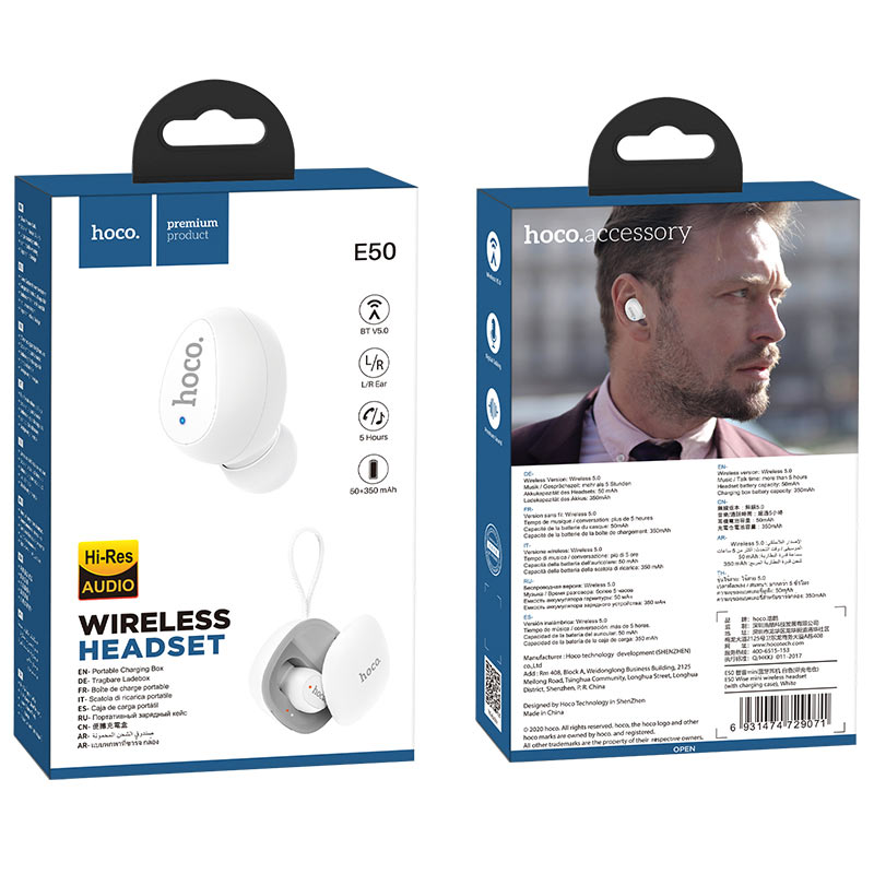 Wireless headset “E50 Wise mini” with charging case