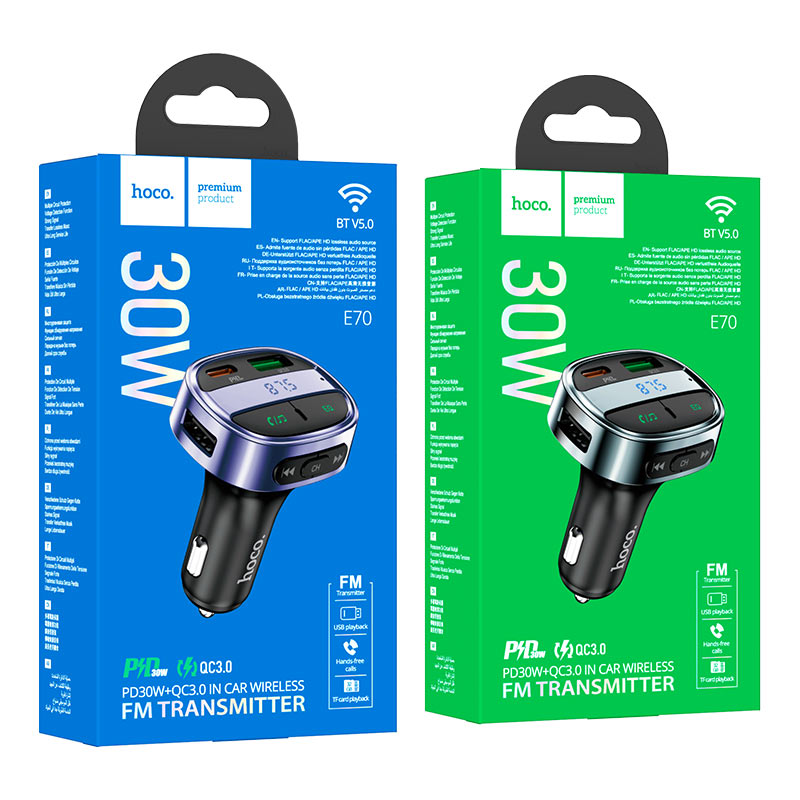 Car charger “E70” PD30W+QC3.0 with wireless FM transmitter
