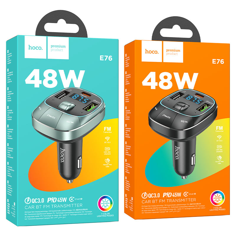 Car charger “E76 Pole” PD45W QC3.0 with wireless FM transmitter