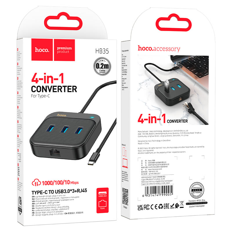 Type-C hub “HB35 Easy link” 3 × USB-A3.0 + RJ45