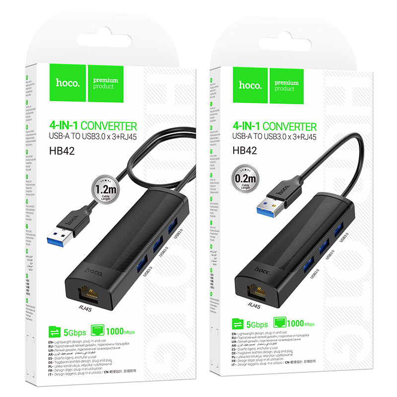 USB-A hub “HB42 Easy safety” 3 × USB-A3.0 + RJ45