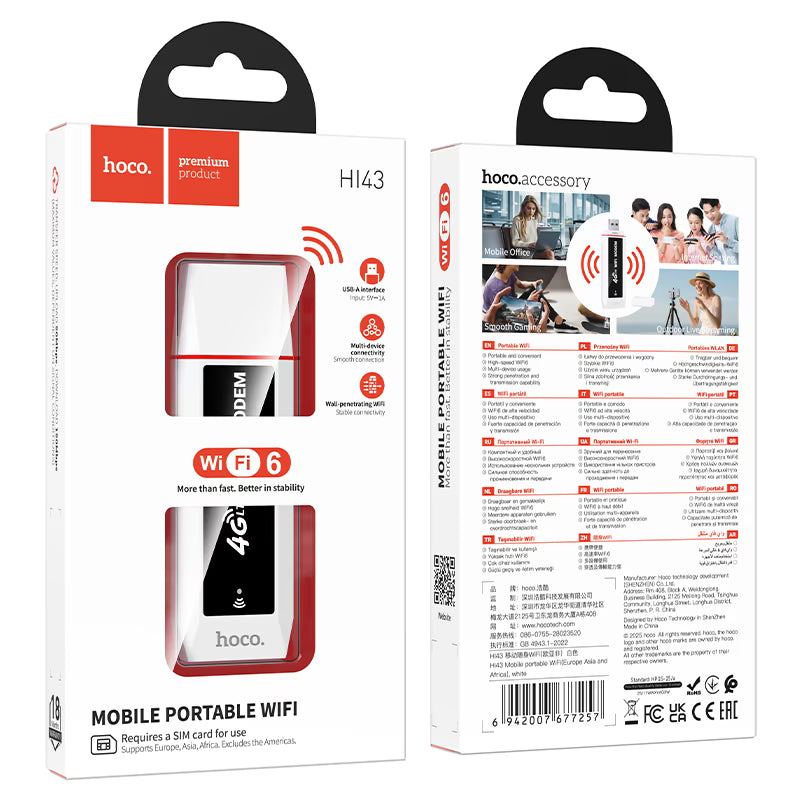 Portable Wi-Fi 6 sim USB router “HI43” 4G