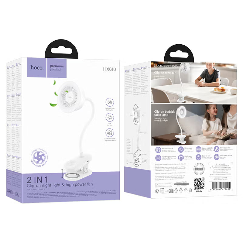 Portable fan “HX610” clip-on + lamp