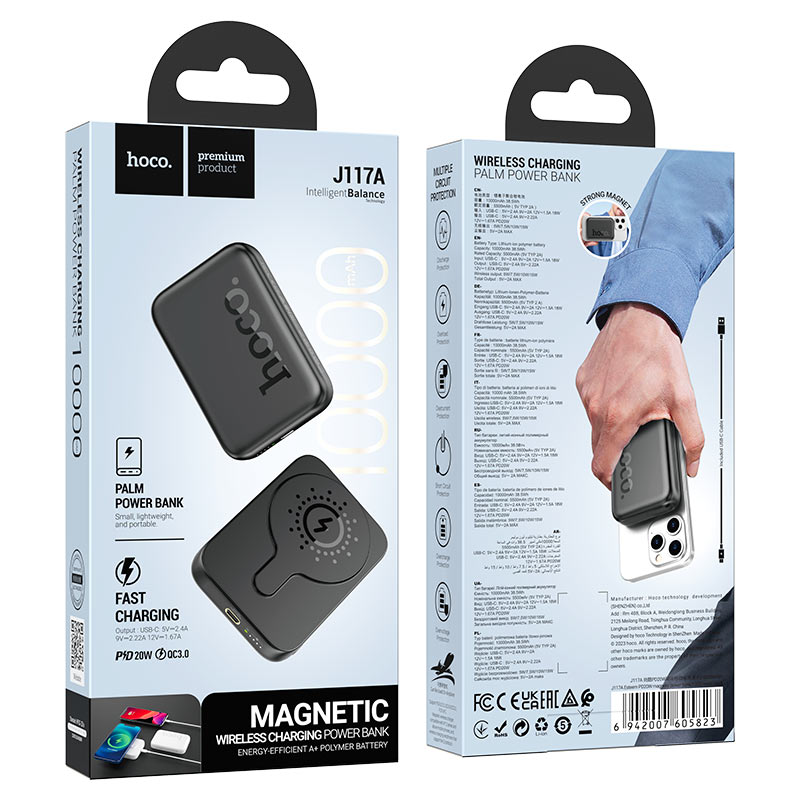 Power bank “J117A Esteem” PD20W + QC3.0 wireless charging 10000mAh