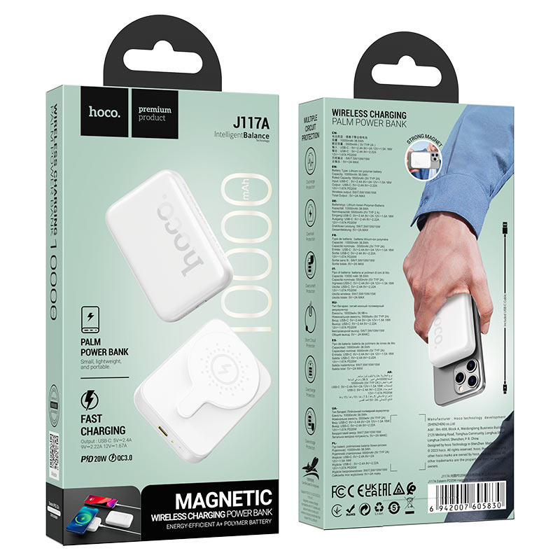 Power bank “J117A Esteem” PD20W + QC3.0 wireless charging 10000mAh