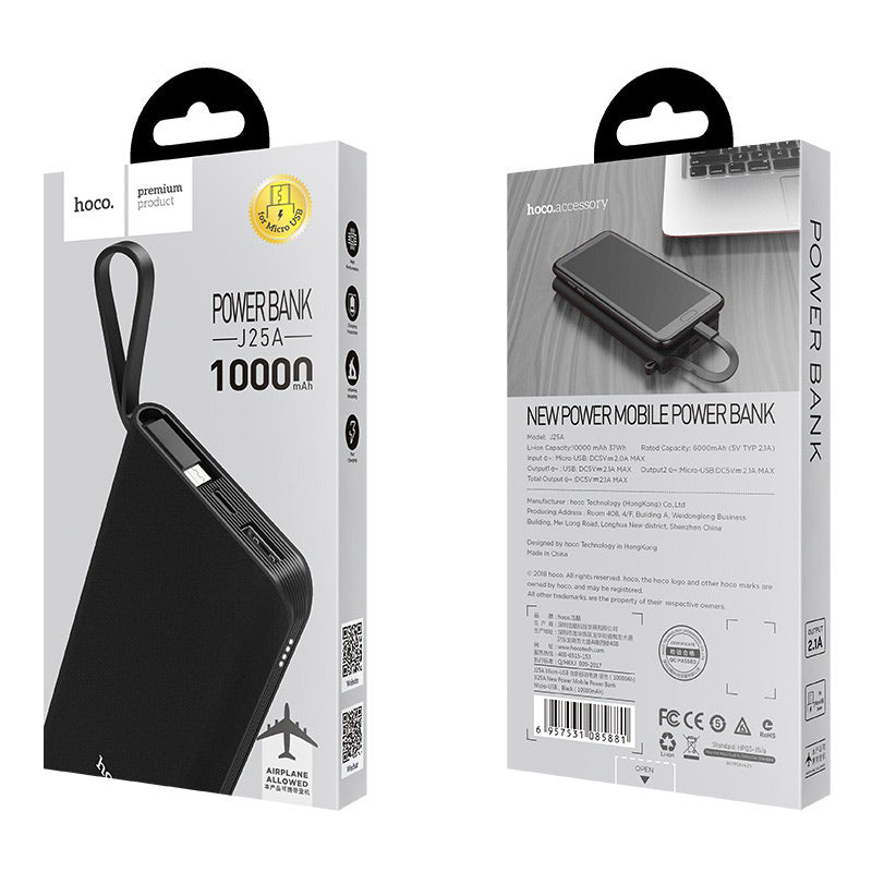 Power bank “J25A New power” 10000mAh single USB built-in Micro-USB cable