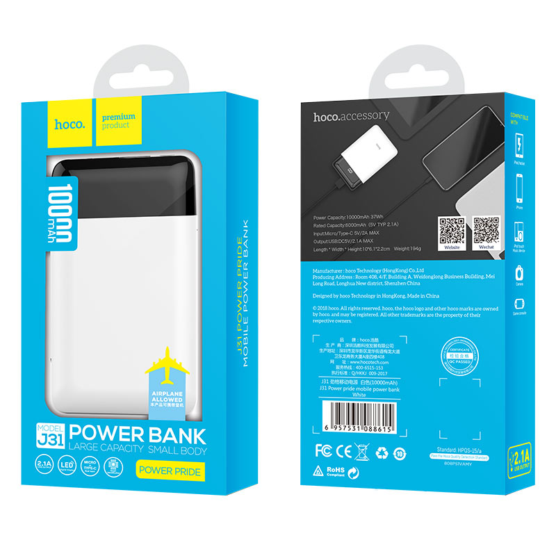 Power bank “J31 Power pride” 10000mAh with LED