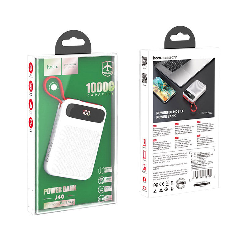 Power bank “J40 Powerful” 10000mAh with built-in cable