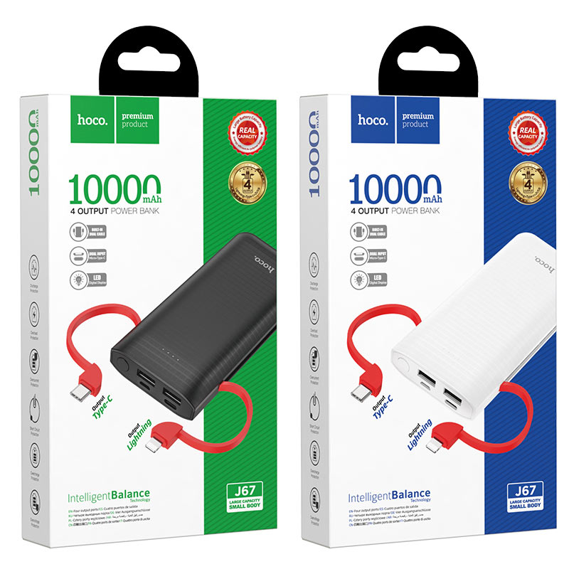Power bank “J67 Rill” 10000mAh with built-in cables