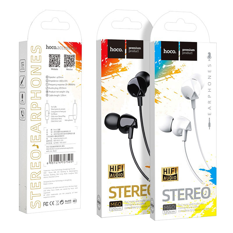 Wired earphone 3.5mm “M60 Perfect sound” with microphone