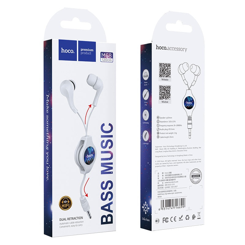 Wired earphones 3.5mm “M68 Easy clip” telescopic