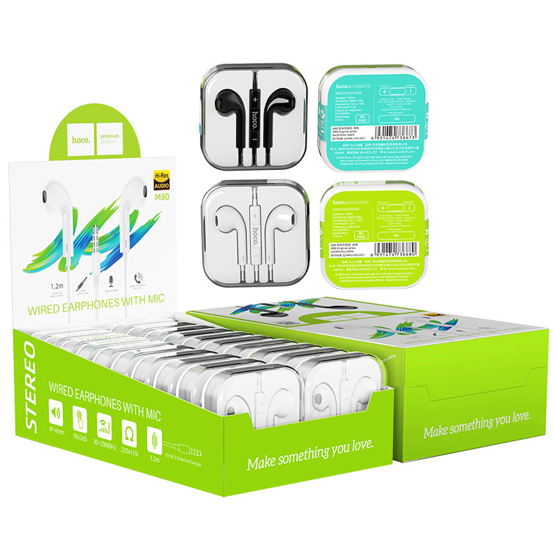 Wired earphones 3.5mm “M80 Original series” with mic (set 20pcs)