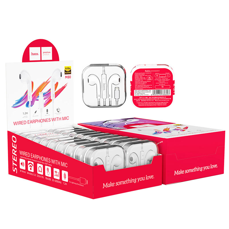Wired earphones for Lightning “M80 Original series” with mic (set 20pcs)