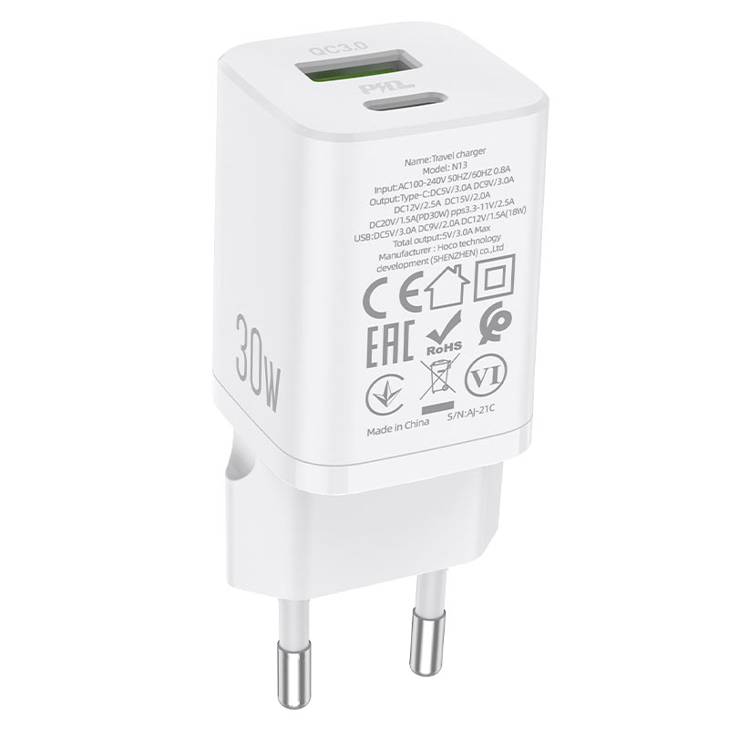 Wall charger “N13 Bright” PD30W + QC3.0 EU set with cable