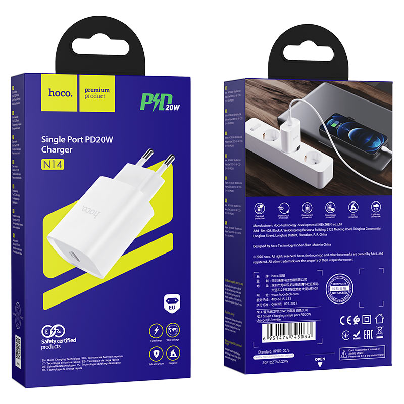 Wall charger “N14 Smart charging” PD20W EU set with cable