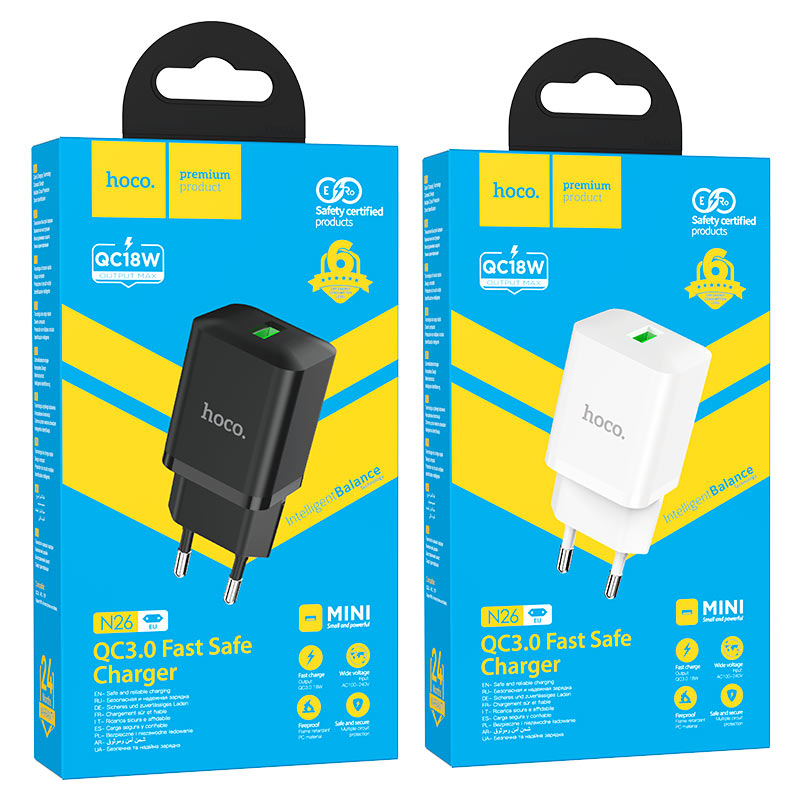 Wall charger “N26 Maxim” QC3.0 EU cable set