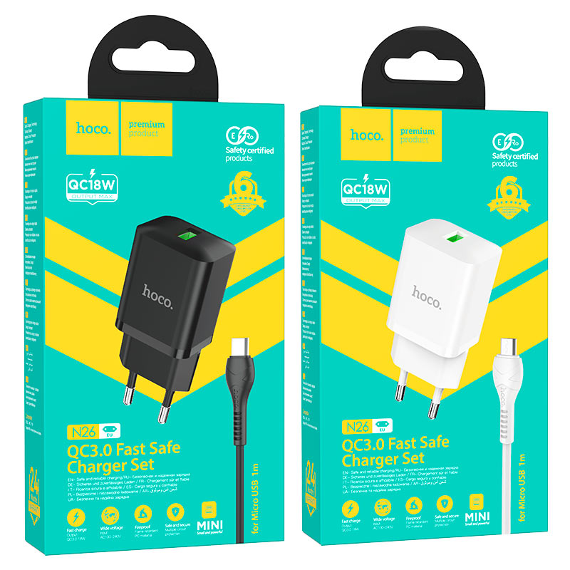 Wall charger “N26 Maxim” QC3.0 EU cable set