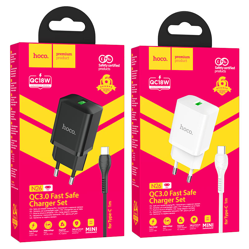 Wall charger “N26 Maxim” QC3.0 EU cable set