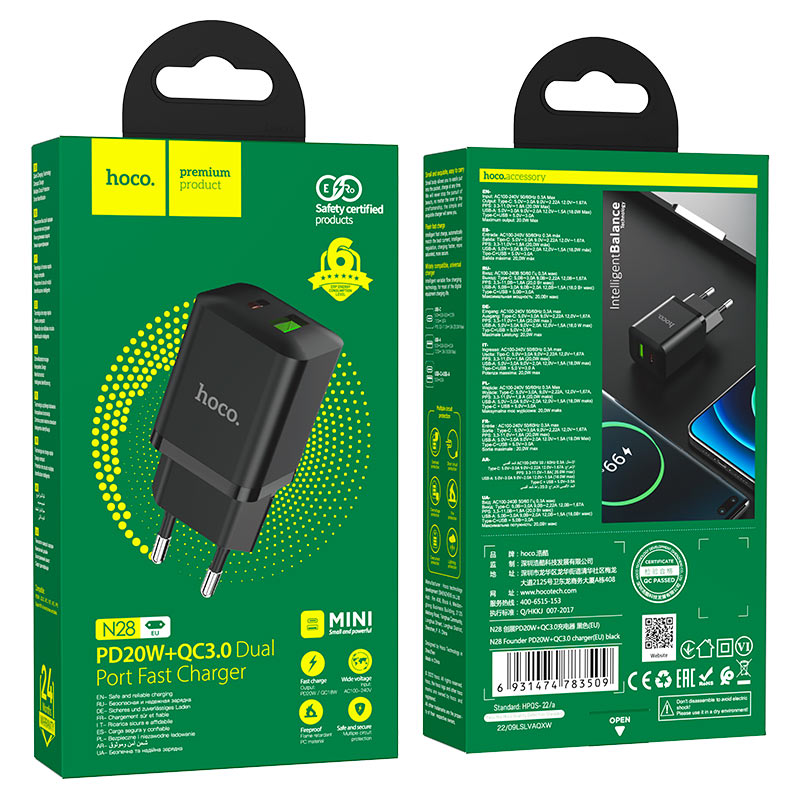 Wall charger “N28 Founder” PD20W + QC3.0 EU cable set