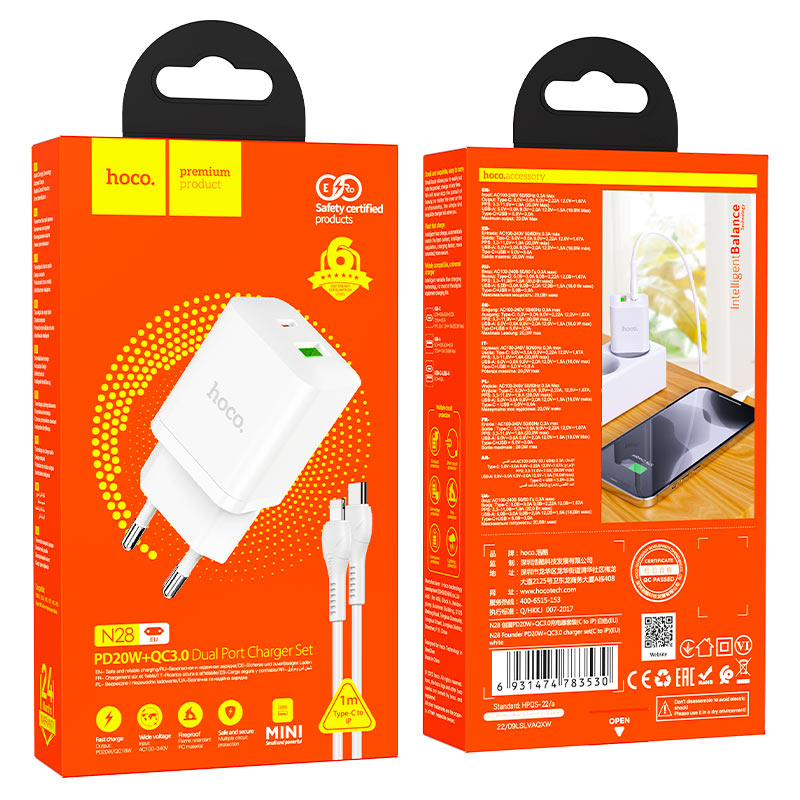 Wall charger “N28 Founder” PD20W + QC3.0 EU cable set