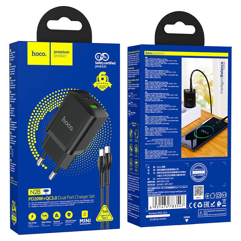 Wall charger “N28 Founder” PD20W + QC3.0 EU cable set