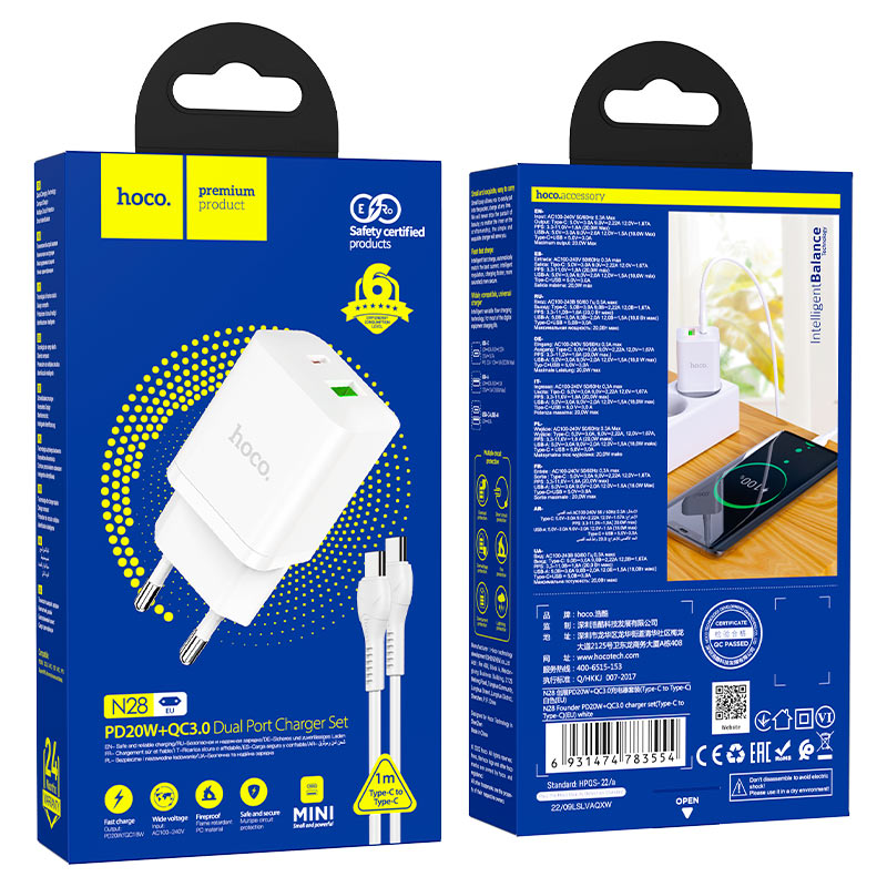 Wall charger “N28 Founder” PD20W + QC3.0 EU cable set