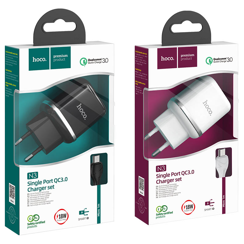 Wall charger “N3 Vigour” QC3.0 EU plug set with cable