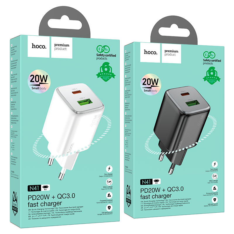 Wall charger “N41 Almighty” PD20W + QC3.0 EU cable set