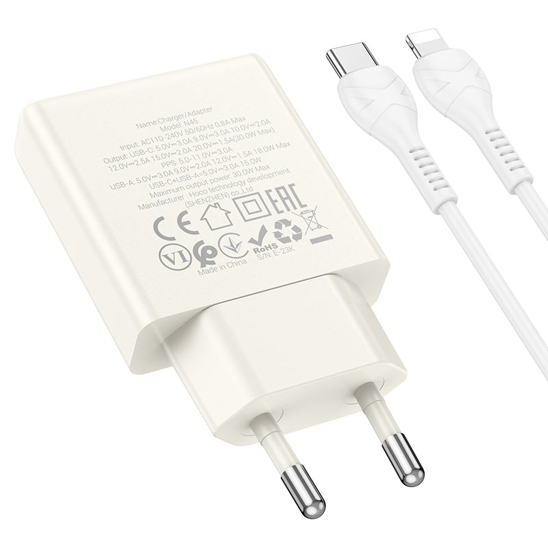 Wall charger “N45 Biscuit” PD30W + QC3.0 EU cable set