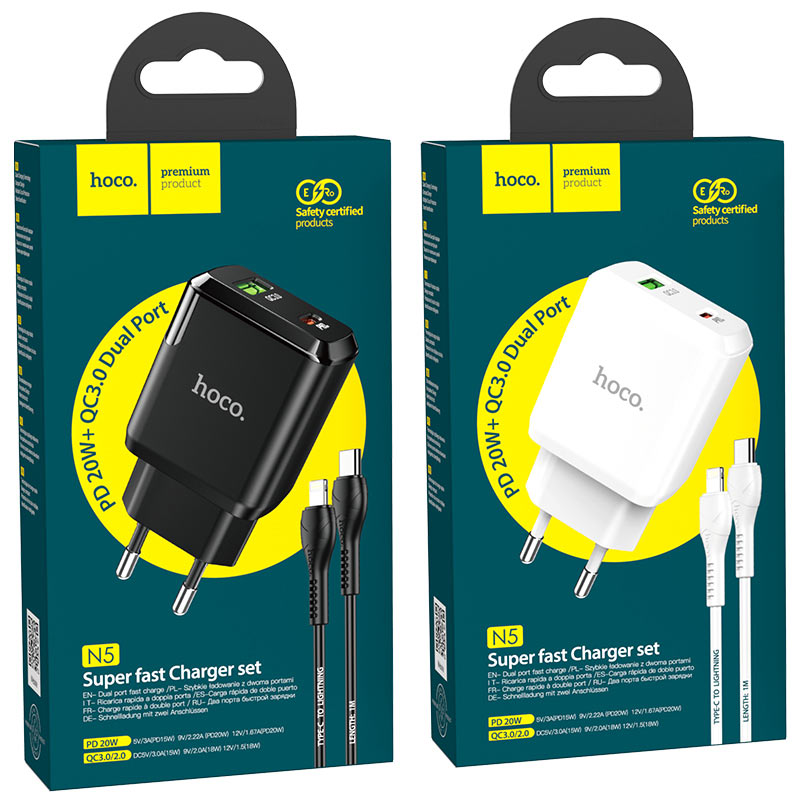 Wall charger “N5 Favor” PD20W + QC3.0 EU set with cable