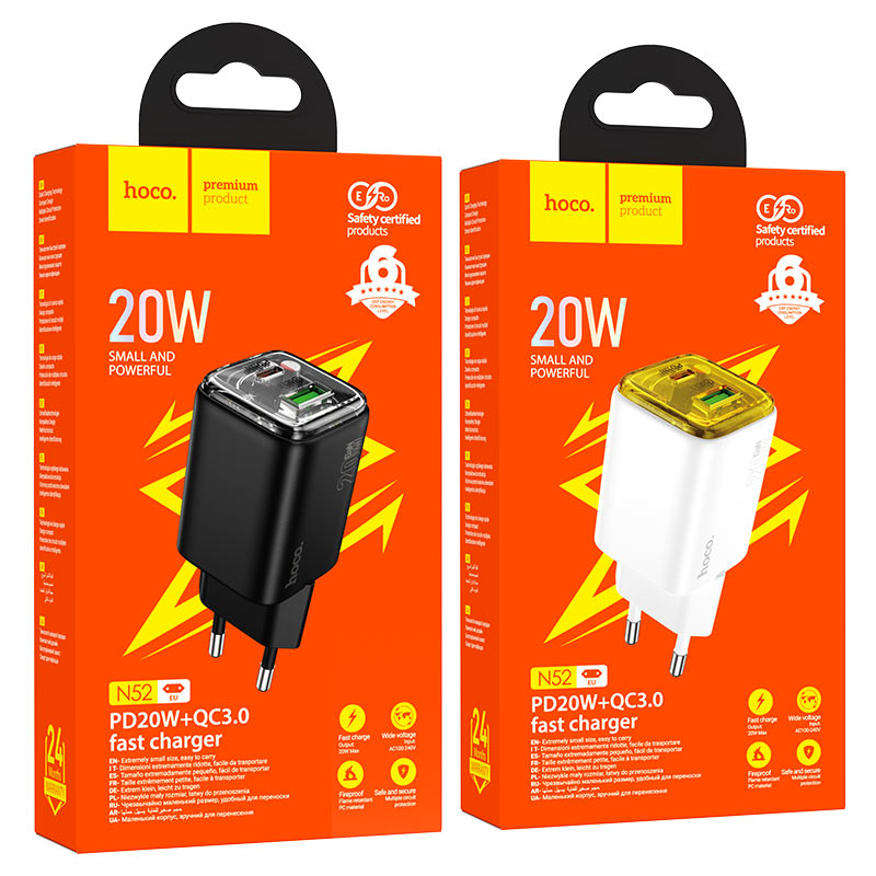 Wall charger “N52 Monsoon” PD20W + QC3.0 EU cable set