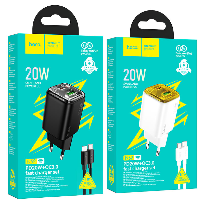 Wall charger “N52 Monsoon” PD20W + QC3.0 EU cable set