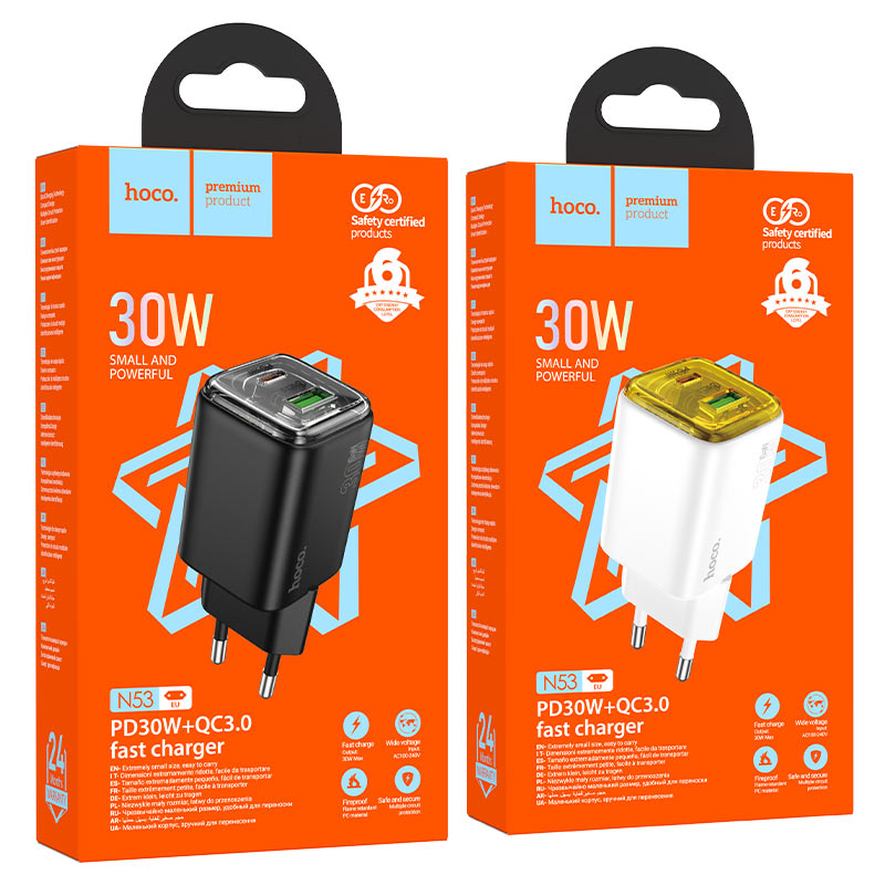 Wall charger “N53 Monsoon” PD30W + QC3.0 EU cable set