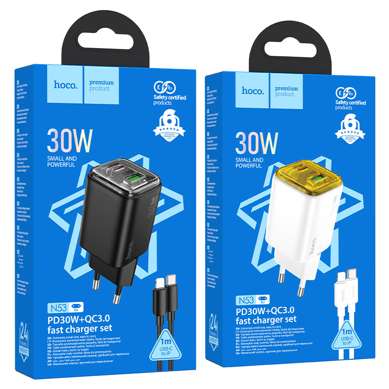 Wall charger “N53 Monsoon” PD30W + QC3.0 EU cable set