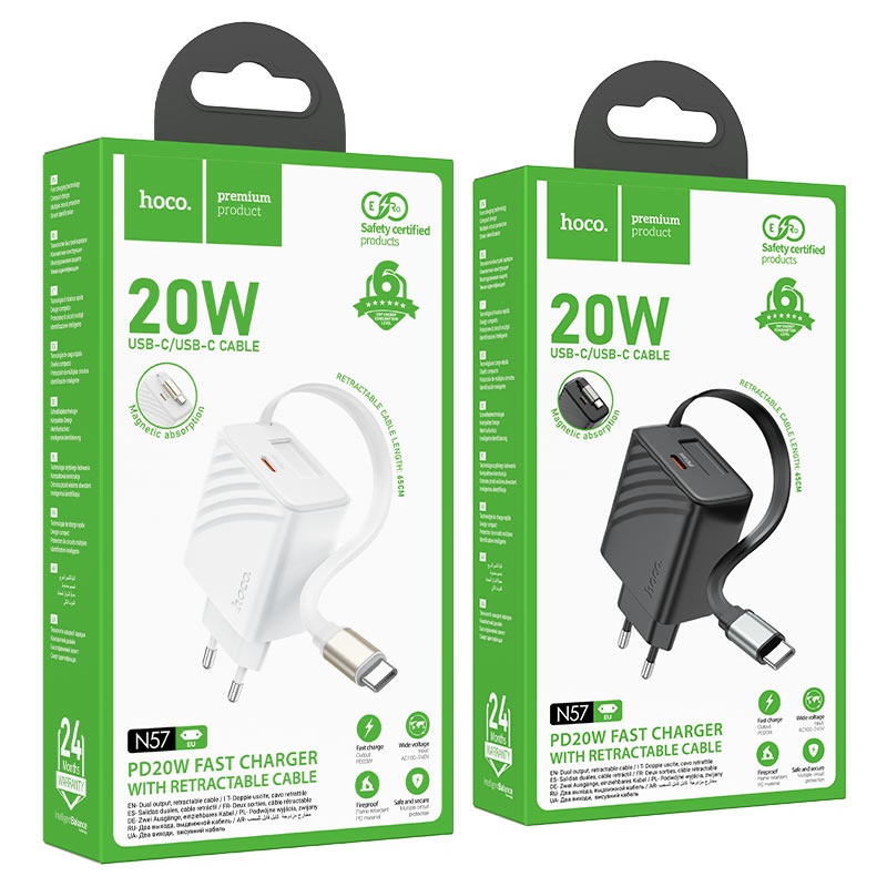 Wall charger “N57 Full” PD20W EU retractable cable