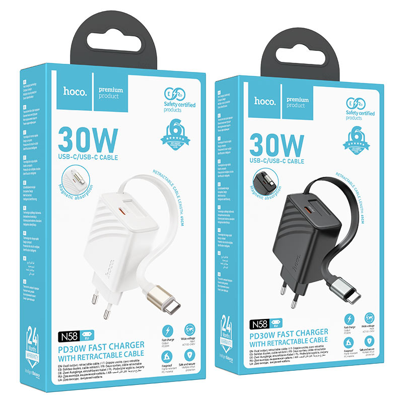 Wall charger “N58 Full” PD30W EU retractable cable