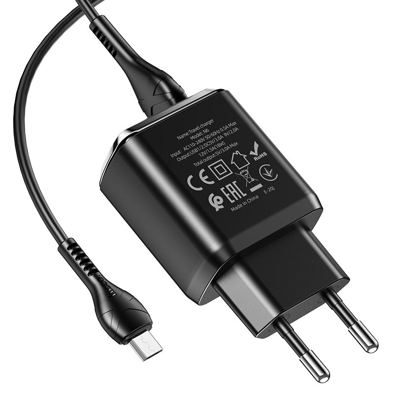 Wall charger “N6 Charmer” dual port QC3.0 EU set with cable