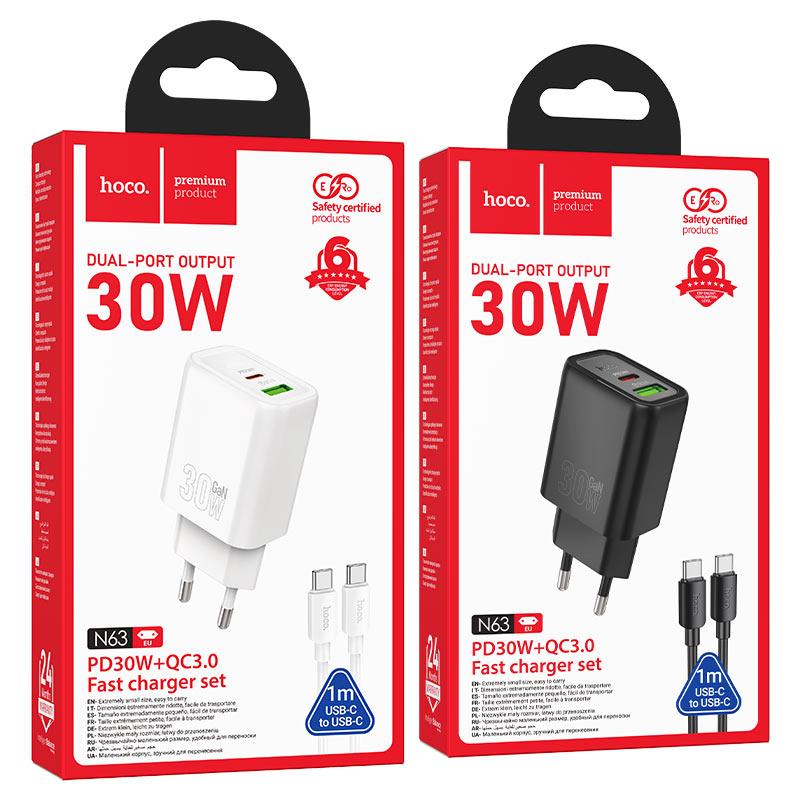 Wall charger “N63 Gentle” PD30W + QC3.0 EU cable set