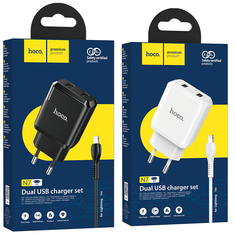 Wall charger “N7 Speedy” dual port EU set with cable