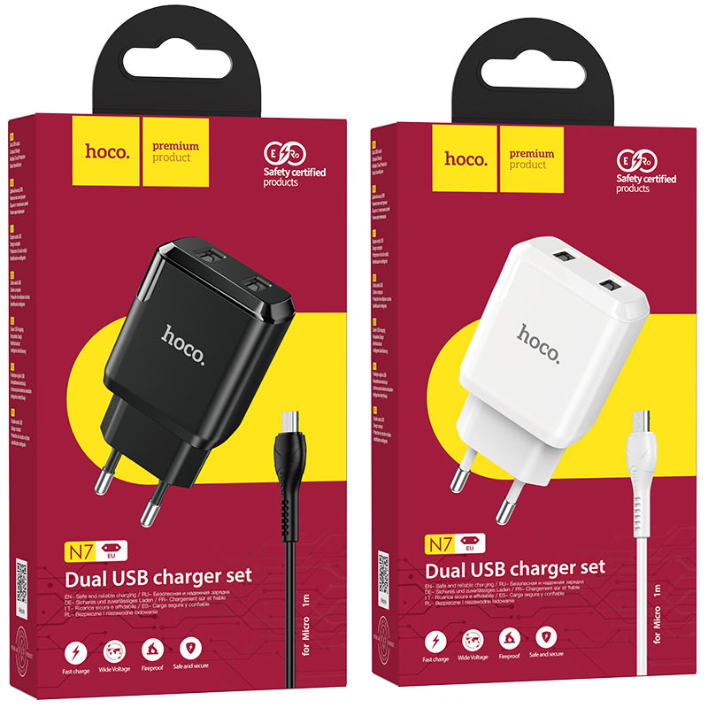 Wall charger “N7 Speedy” dual port EU set with cable
