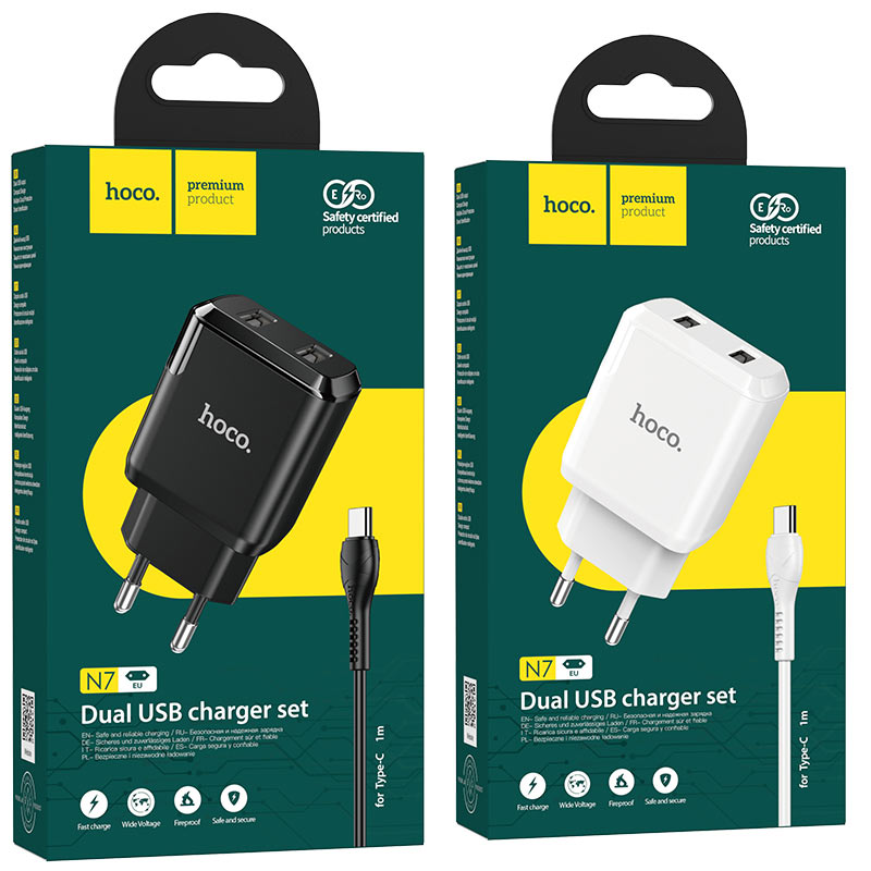 Wall charger “N7 Speedy” dual port EU set with cable