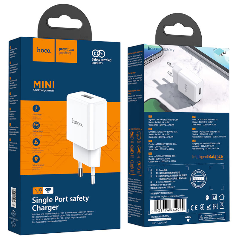 Wall charger “N9 Especial” single port EU set with cable