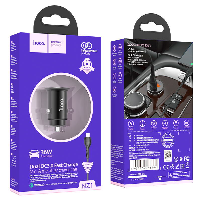Car charger “NZ1 Developer” QC3.0 set with cable