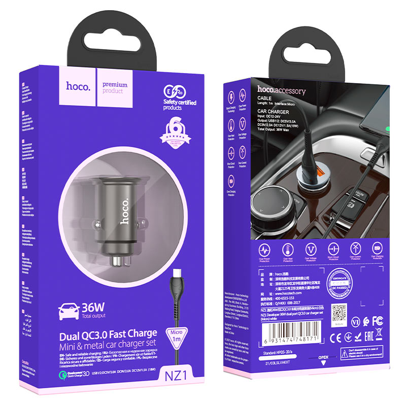 Car charger “NZ1 Developer” QC3.0 set with cable