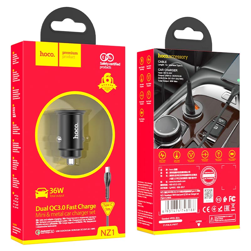 Car charger “NZ1 Developer” QC3.0 set with cable